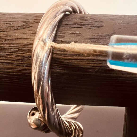 VTG Unisex 925 Silver Twisted Rope Hinged Bangle Bracelet Jewelry Italy Signed - Picture 4 of 7